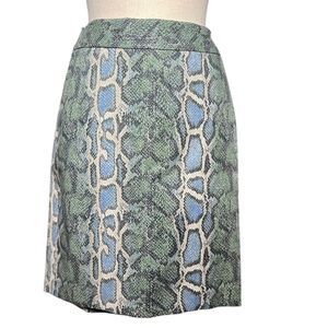 Loft Women's Pencil Skirt Snake Pattern Sz 00P Lined Green Blue New No Tag